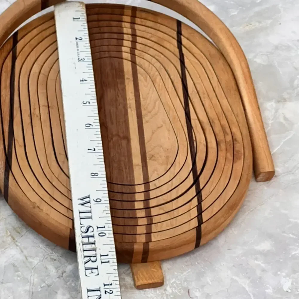 Collapsible Foldable Spiral Trivet Wooden Fruit Berry Basket Woodwork - Picture 4 of 13